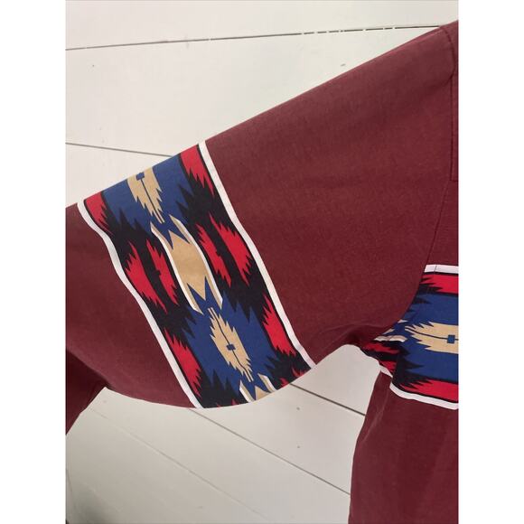 VTG 90s Mens Wrangler Aztec Western Rare Red Snap Button Shirt LS Rodeo Sz XL - Picture 6 of 9